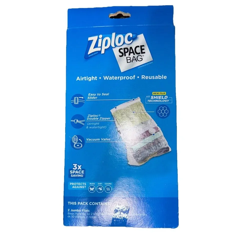 Ziplock Space Bags 2 Pack Box Jumbo Flats Compression Waterproof Sealable Linens